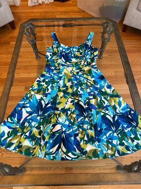 connected apparel Blue, Teal & Green Floral Fit-and-Flare Dress